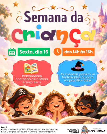 Biblioteca Municipal de Itapetininga promove atividades gratuitas para crianças na Semana da Criança